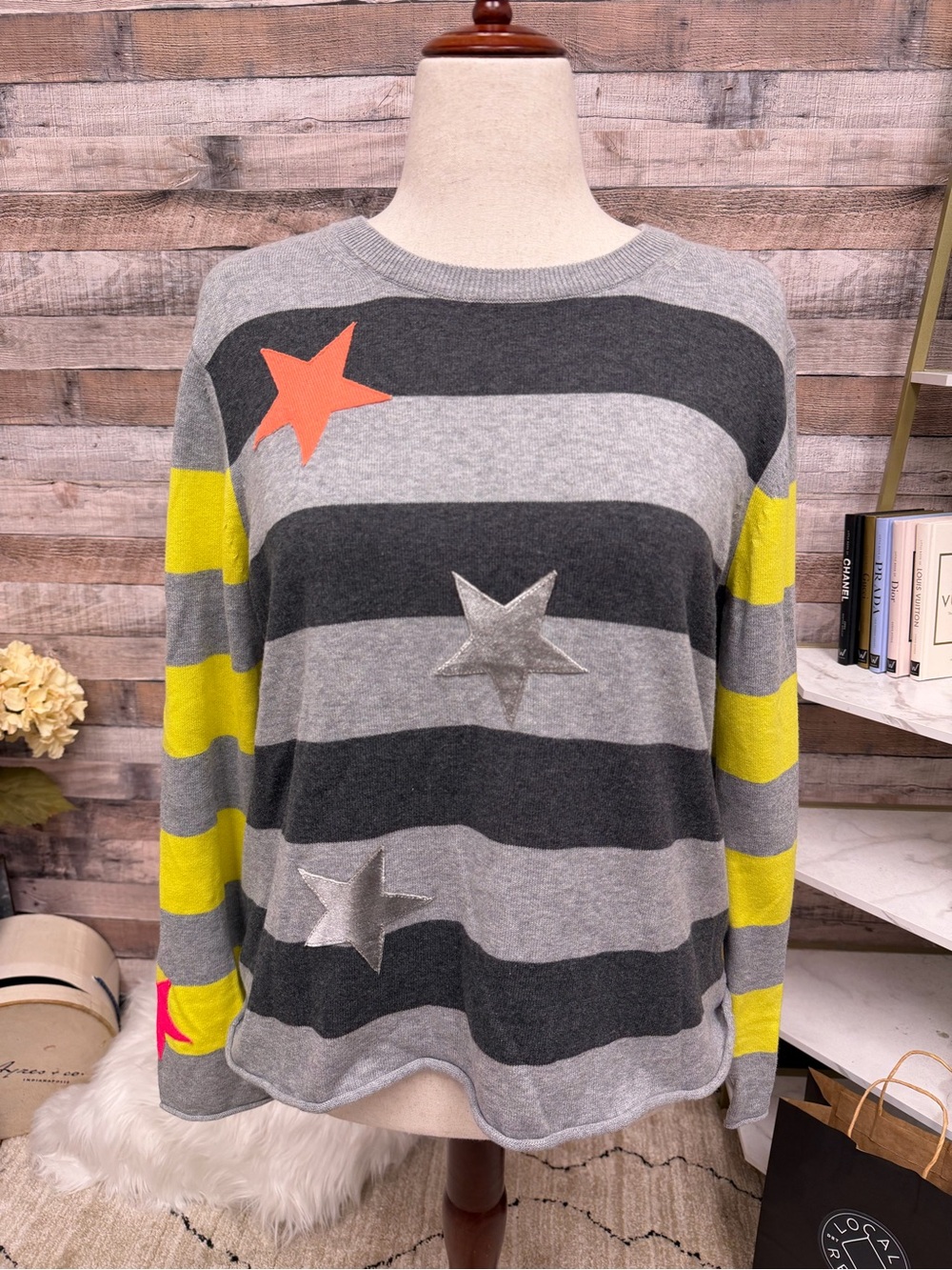 Lisa Todd gray stripes with stars Lucky Star pullover sweatersweater